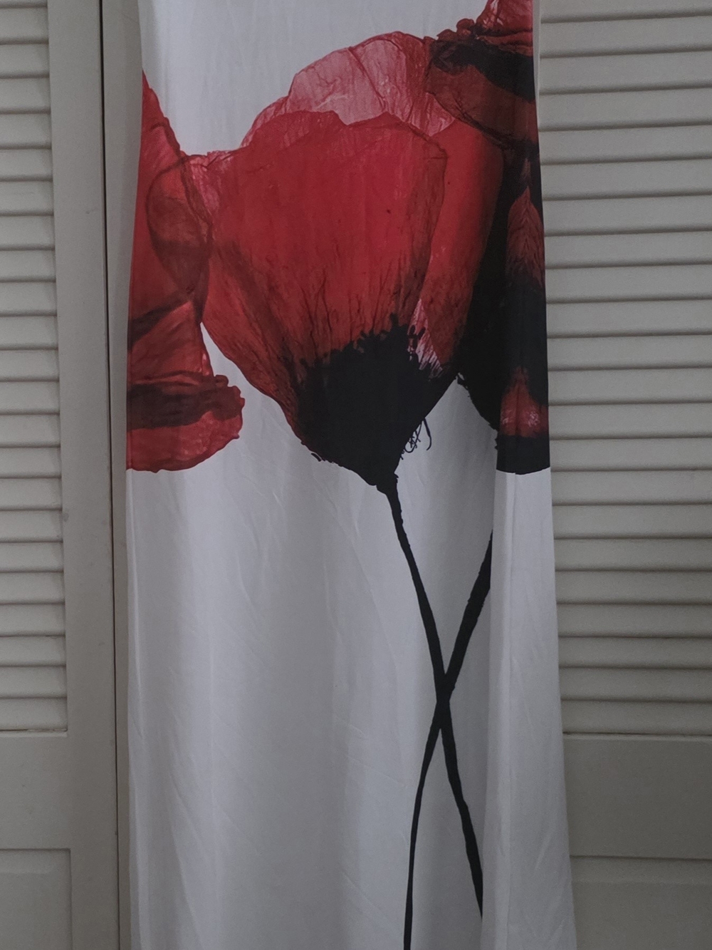 Commense White Midi Dress with Red Floral Print